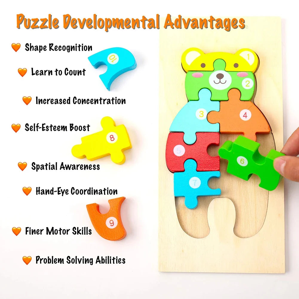 3D Wooden Animal Puzzles for Toddlers Ages 2-6 - Educational Montessori Fine Motor Toy