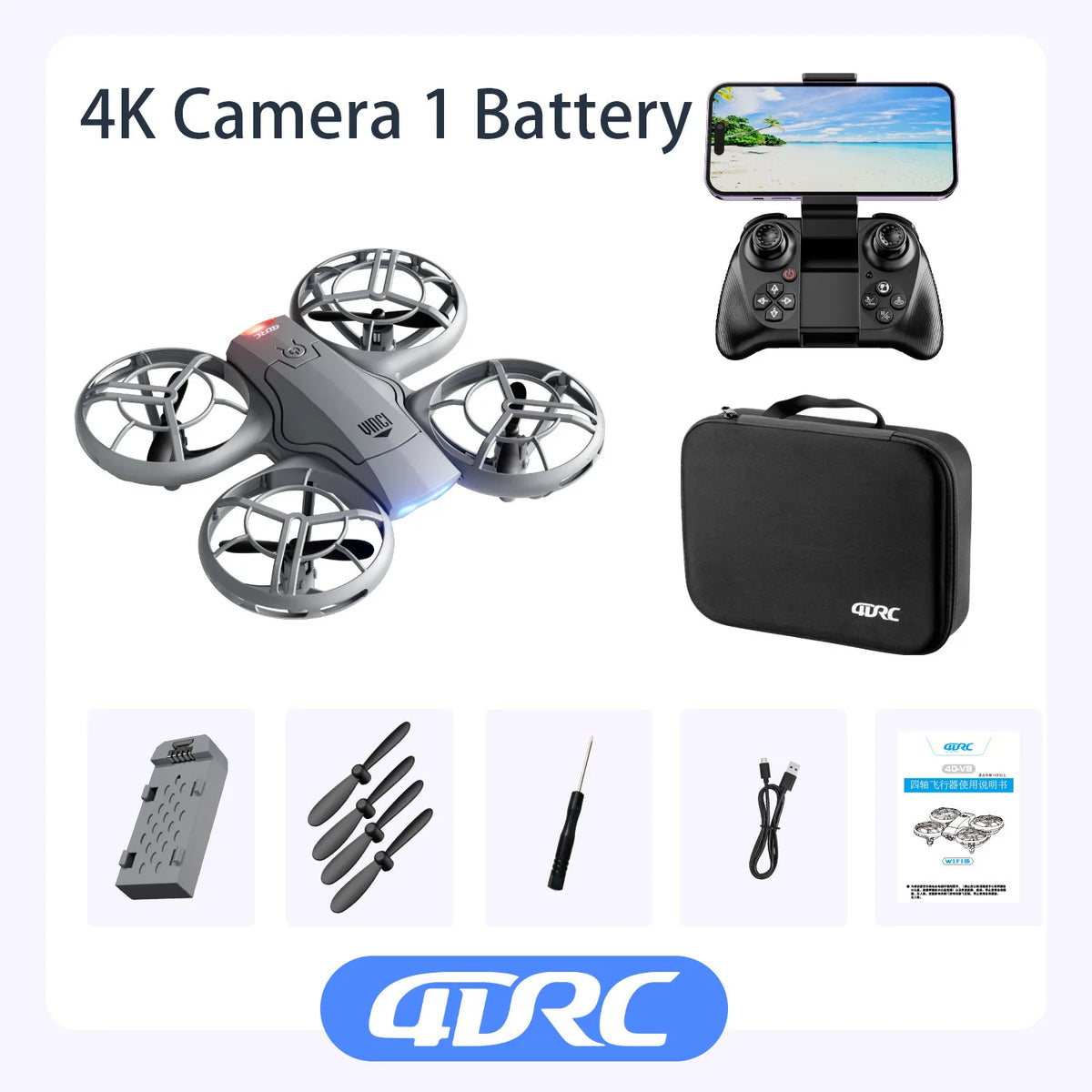 4DRC V8 Mini Drone – 4K HD Wide Angle Camera WiFi FPV RC Quadcopter Toy