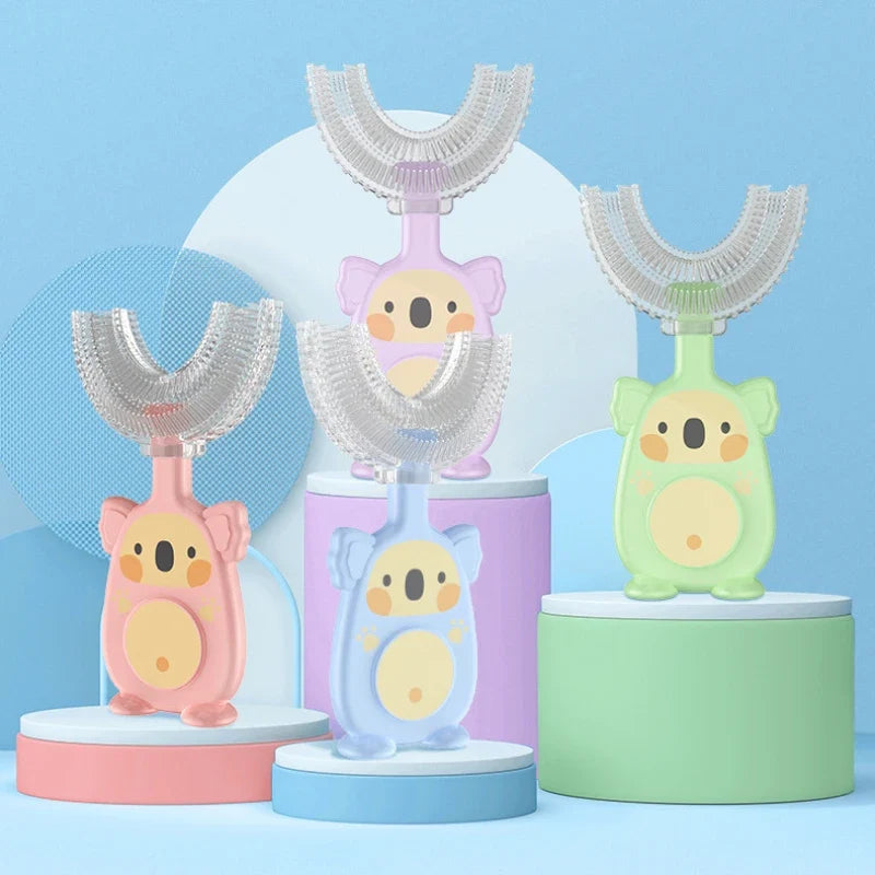 2-12 Years Baby 360 Degree U-shaped Oral Care Cleaning Silicone Soft Toothbrush, Cartoon Cute Children's Toothbrush