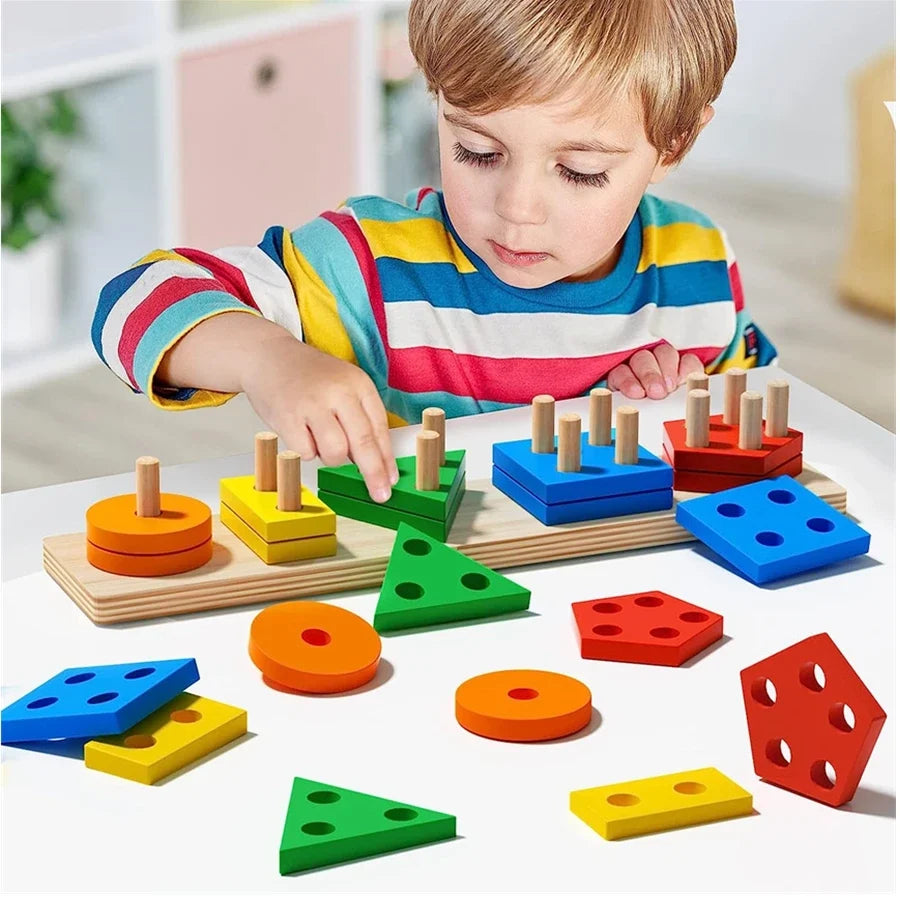 Montessori Wooden Sorting & Stacking Puzzle Toy for Toddlers Ages 3-6 - Fine Motor Preschool Learning