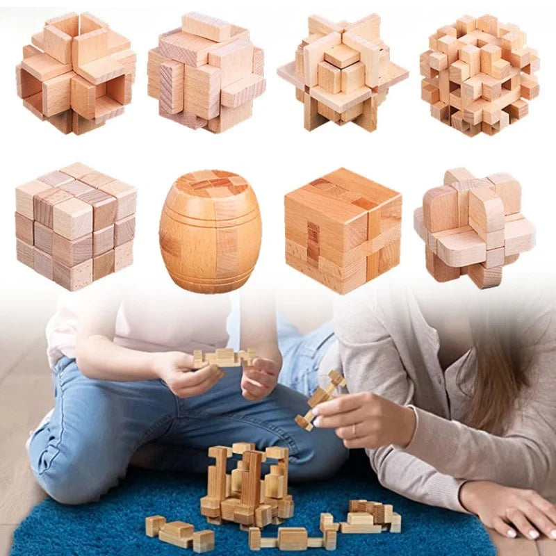Kong Ming Lock 3D Wooden Brain Teaser Puzzle Interlocking Burr IQ Game for Adults & Kids