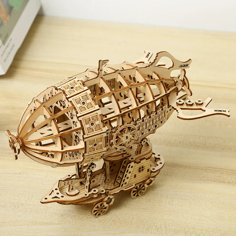 3D Wooden Airship Mechanical Model Kit - DIY Adult Puzzle, No-Glue Steampunk Home Decor & Gift