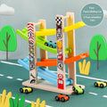 7-Track Wooden Ramp Racing Car Set, Montessori Toddler Toy Inertia Slide Roller Coaster Educational Gift