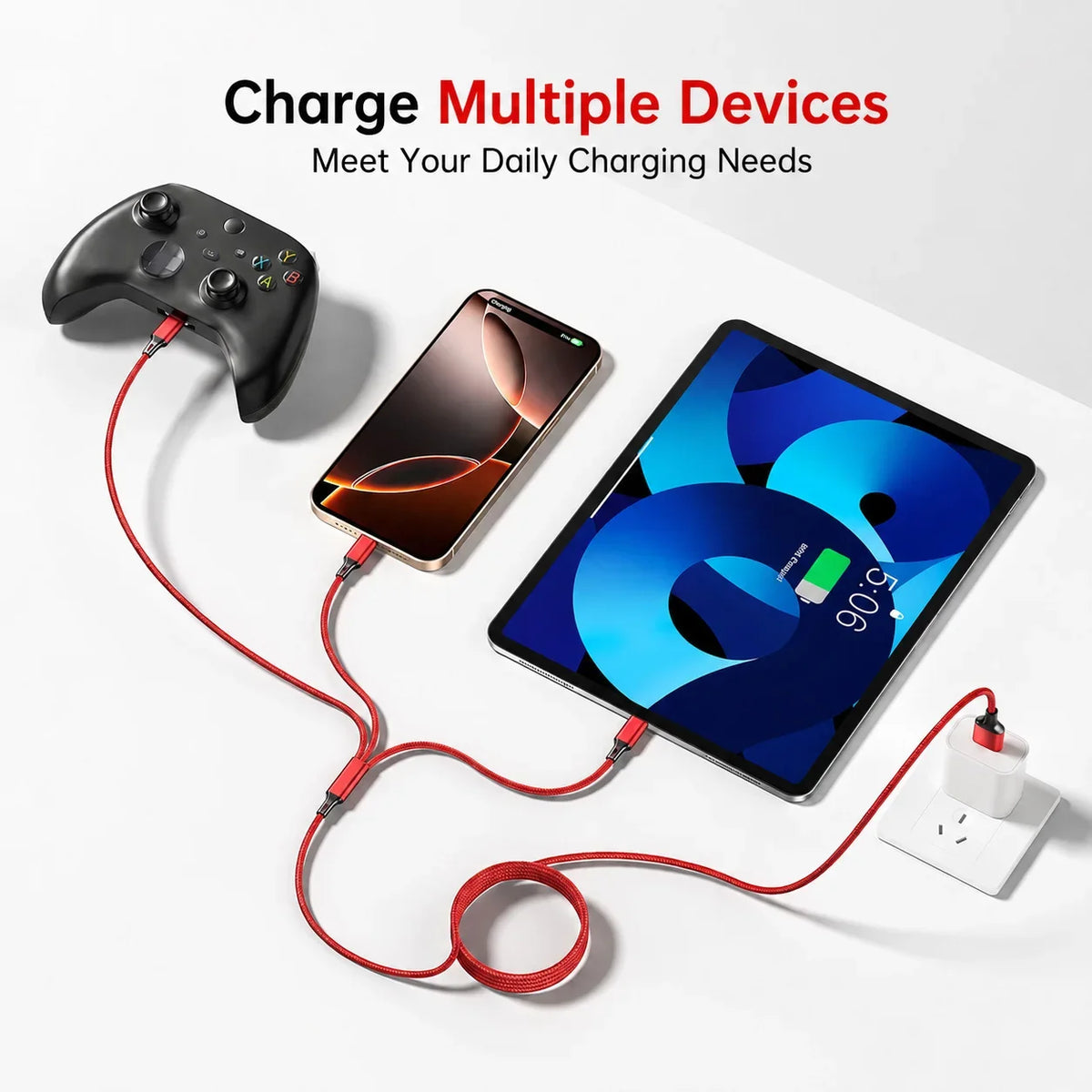 3 in 1 Multi Charging Cable 2.4A Type C Lightning Micro USB Charger Cord 1.2m for iPhone Samsung Xiaomi Android Phone Tablet