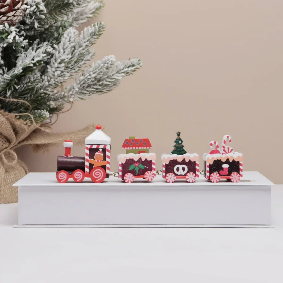 Hand-Painted Wooden Christmas Train Set Mini Tabletop Holiday Decorations