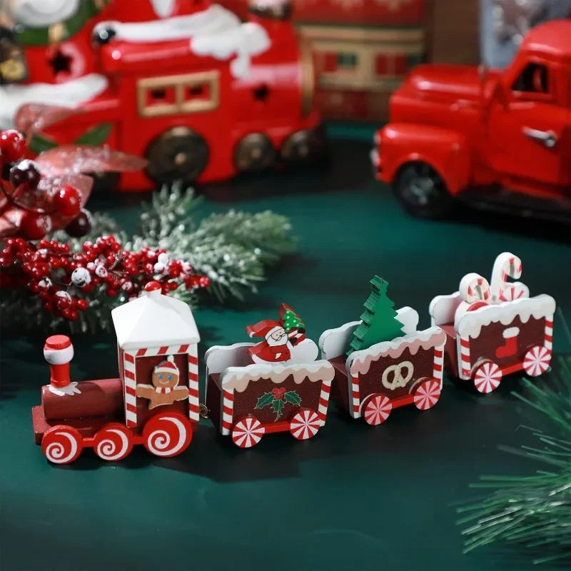Hand-Painted Wooden Christmas Train Set Mini Tabletop Holiday Decorations