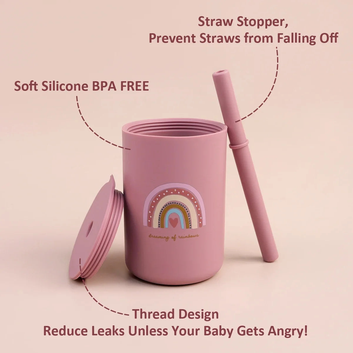 TYRY.HU 1Pc Baby Feeding Straw Cup, Cartoon Learning Feeding Cup, Food Grade Silicone Toddler Water Bottle, BPA Free Tableware