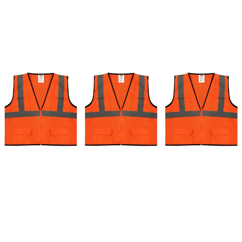 Safety Main 05EAMO Economy Vest, Class 2, All Mesh, Hi-Vis Orange, Pack of 3