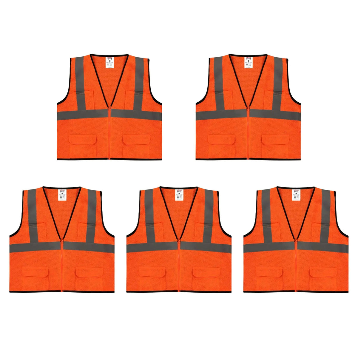 Safety Main 05EAMO Economy Vest, Class 2, All Mesh, Hi-Vis Orange, Pack of 5