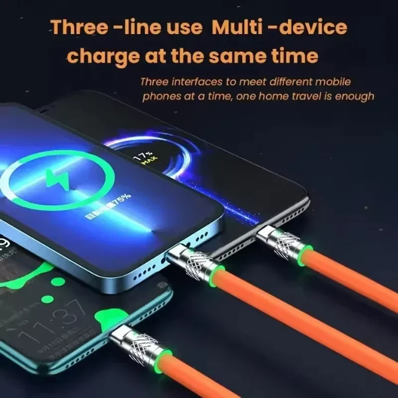 6A 120W 3in1 2in1 USB Fast Charger Cable For iPhone 14 Micro USB Type-C 8-Pin Charging Cable For Huawei Samsung Xiaomi Wire Cord