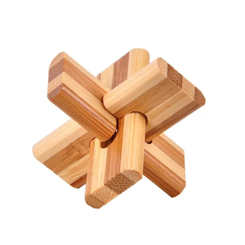 Kong Ming Lock 3D Wooden Brain Teaser Puzzle Interlocking Burr IQ Game for Adults & Kids