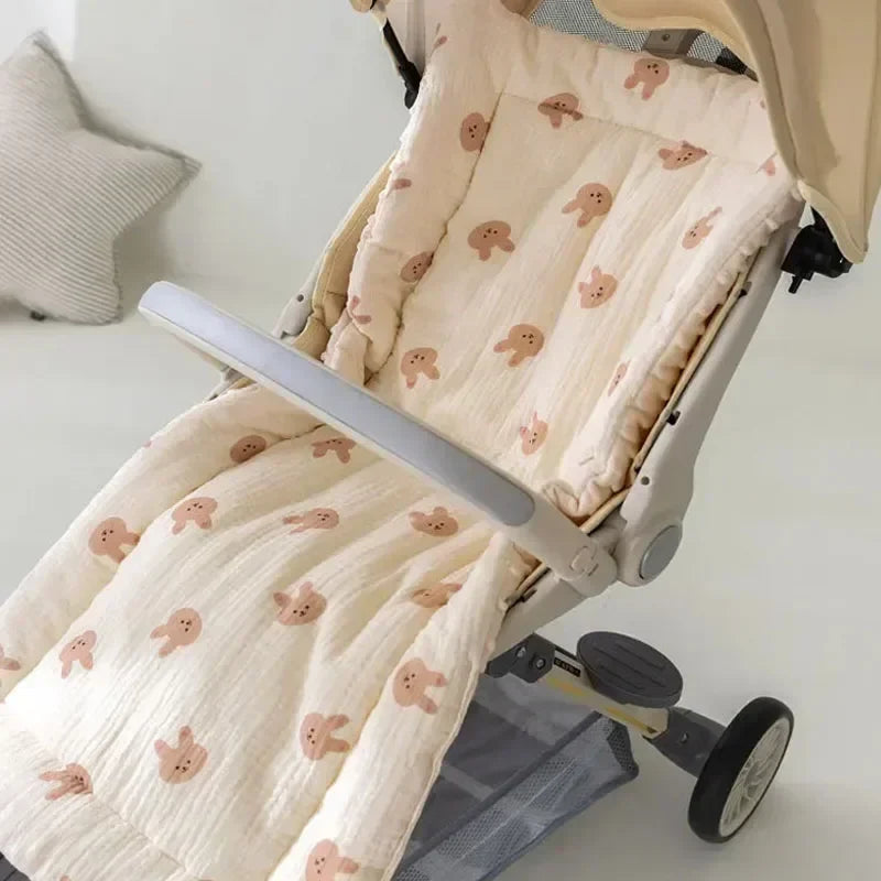 Cartoon Bear Baby Stroller Seat Cushion Thick Cotton Pad 34 x 74 cm (13.4 x 29.1 in) with Shoulder Strap