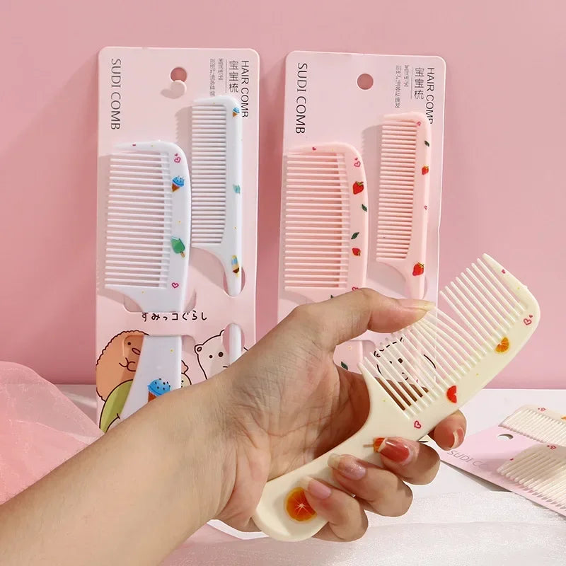 2Pcs/Set Cute Kids Hairdressing Comb - Anti-static Pointed Tail Comb for Girls - Strawberry Fruit Hair Comb