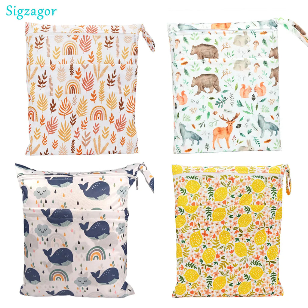 [Sigzagor] Waterproof Wet Dry Bag – Reusable Baby Diaper & Nappy Storage with Two Zippers (36cm x 29cm | 14.2in x 11.4in)