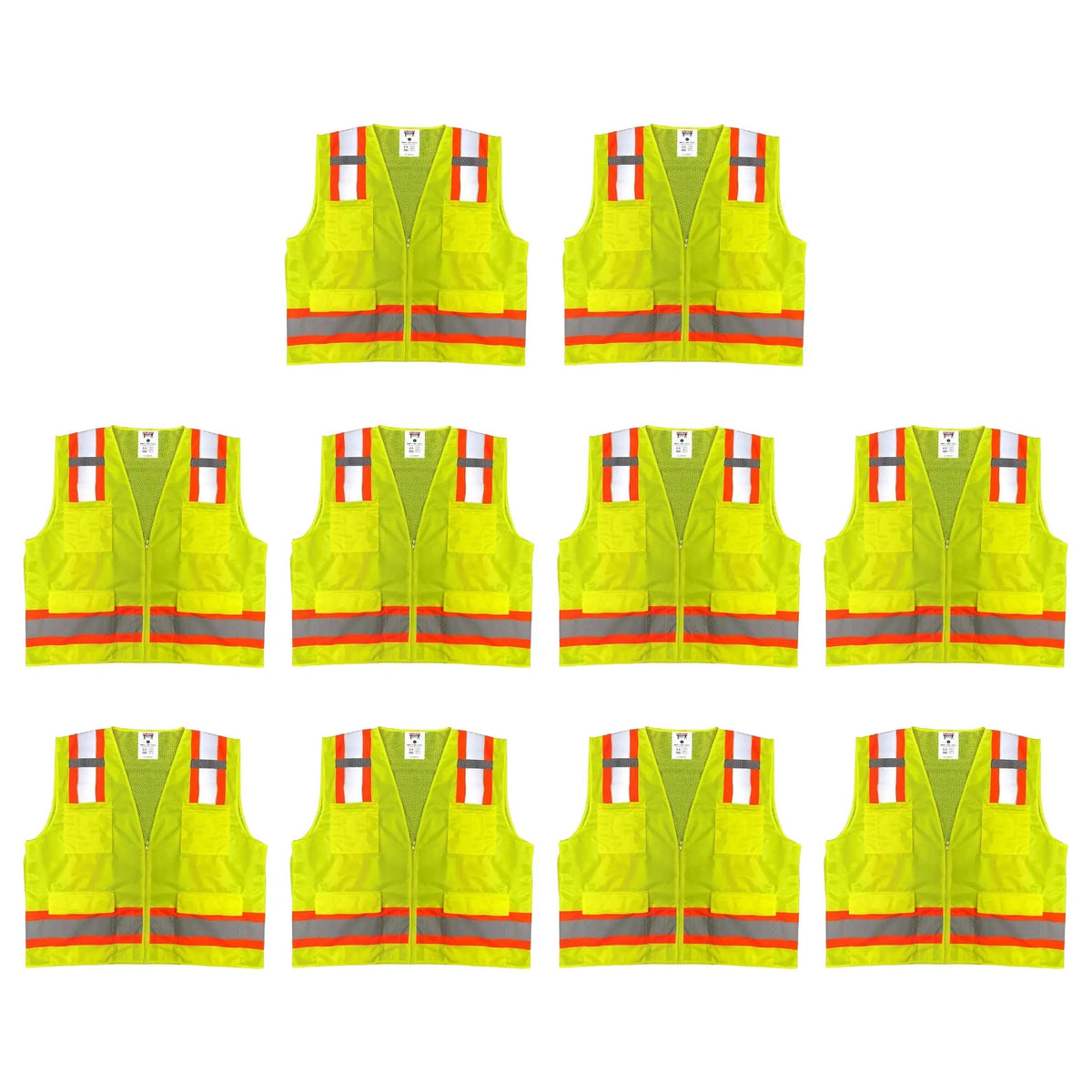 Safety Main 05TTSYZ Surveyor Vest, Class 2, Solid Front, Mesh Back, Hi-Vis Yellow, Pack of 10