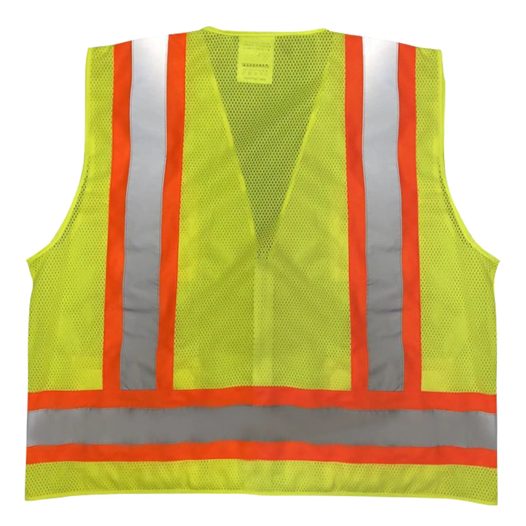 Safety Main 05TTSYZ Surveyor Vest, Class 2, Solid Front, Mesh Back, Hi-Vis Yellow, Pack of 5