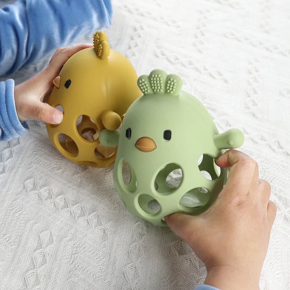 1Pcs Baby Teether Gloves - Cartoon Chick Shape Silicone Teether Toy, Dental Care for Gums, Anti-Eating Hand Molar, Baby Accessory