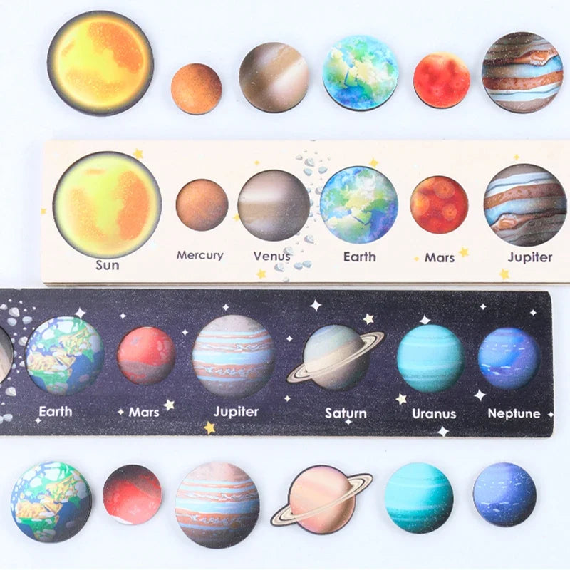 Montessori Wooden Solar System Puzzle 8 Planets Educational Toy for Kids Earth and Sun Learning Gift