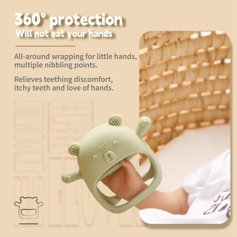Baby Teether Gloves - Cartoon Bear Silicone Teething Gloves, Dental Care for Gums, Anti-Eating Molar Stick, BPA-Free Baby Accessory