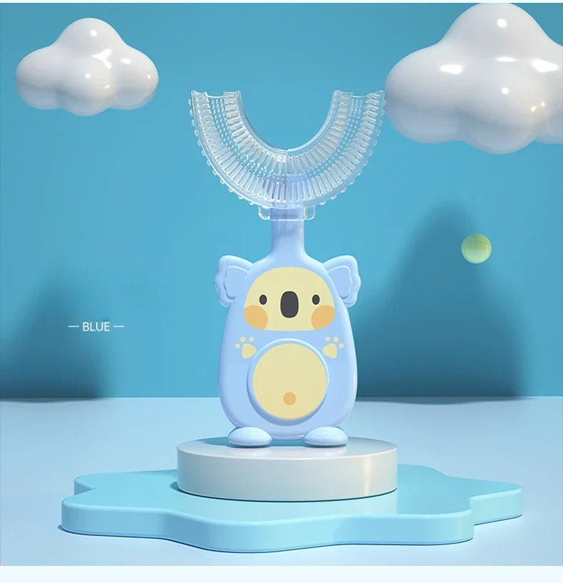 2-12 Years Baby 360 Degree U-shaped Oral Care Cleaning Silicone Soft Toothbrush, Cartoon Cute Children's Toothbrush