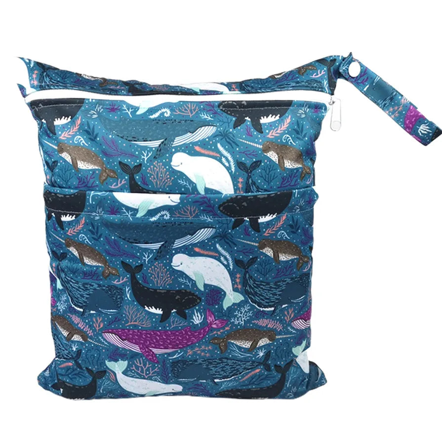[Sigzagor] Waterproof Wet Dry Bag – Reusable Baby Diaper & Nappy Storage with Two Zippers (36cm x 29cm | 14.2in x 11.4in)