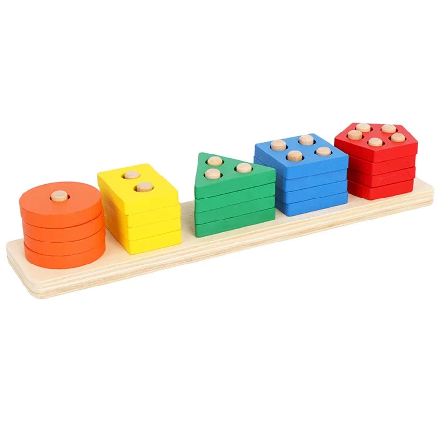 Montessori Wooden Sorting & Stacking Puzzle Toy for Toddlers Ages 3-6 - Fine Motor Preschool Learning