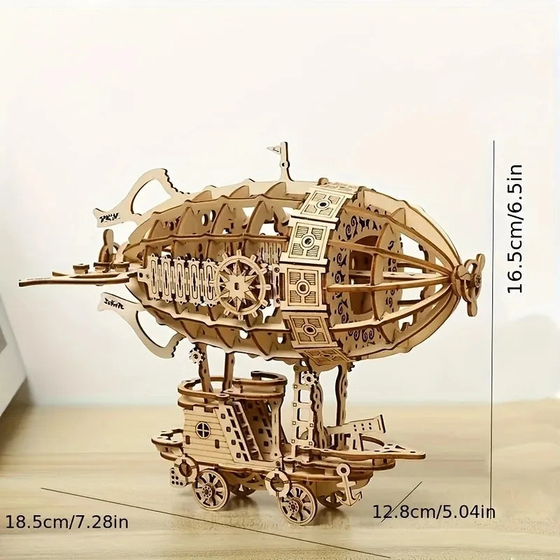 3D Wooden Airship Mechanical Model Kit - DIY Adult Puzzle, No-Glue Steampunk Home Decor & Gift