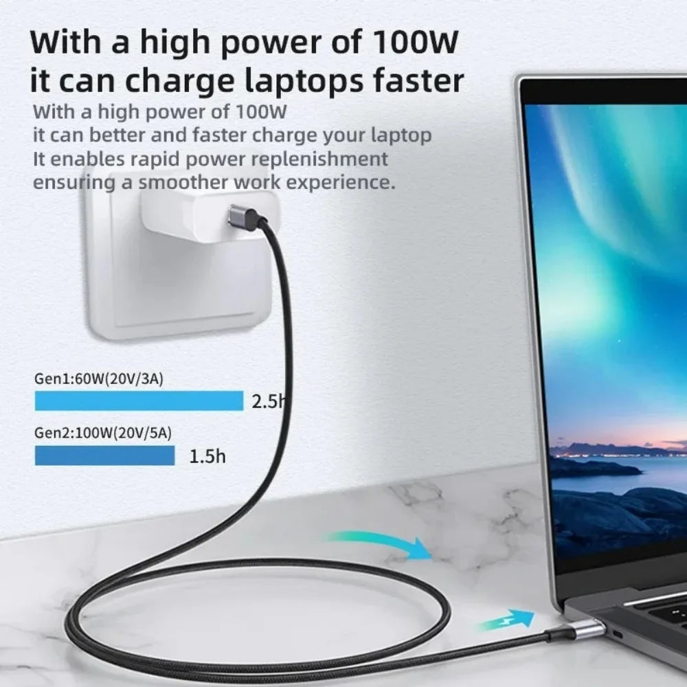 100W PD Fast Charging Cable 5A Type USB C 3.1 Gen 2 Male to Female Extension Cord 90 Angle 10Gbps USB C Extender Data Cables