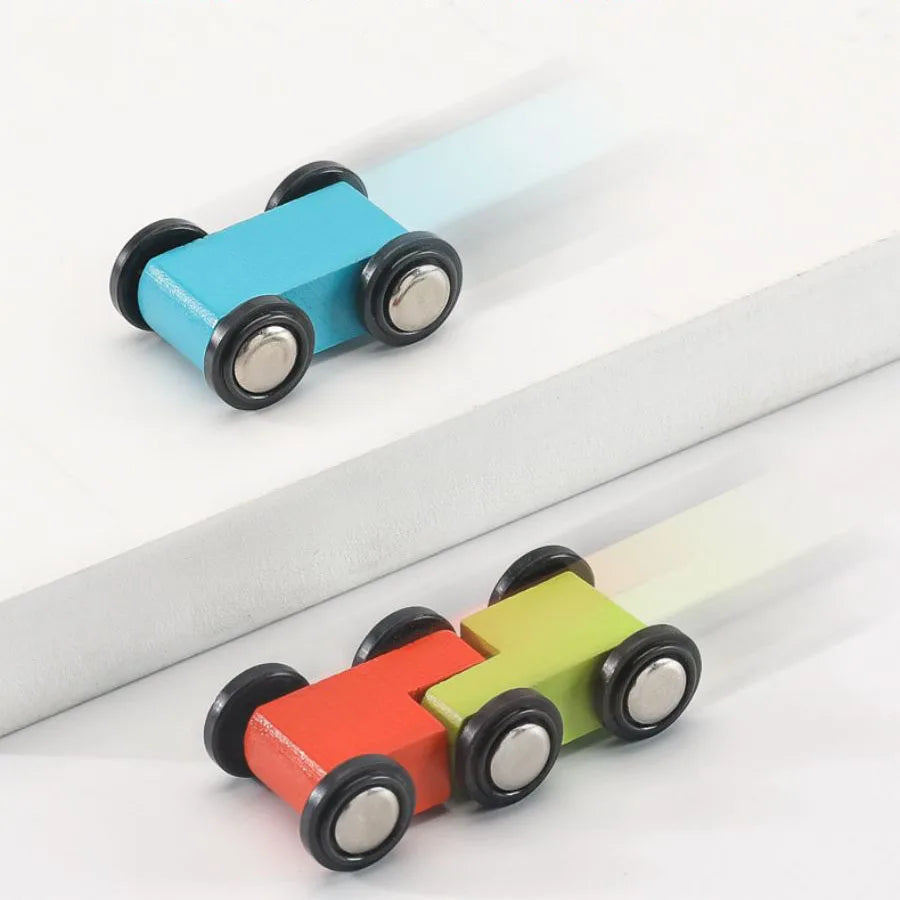 7-Track Wooden Ramp Racing Car Set, Montessori Toddler Toy Inertia Slide Roller Coaster Educational Gift