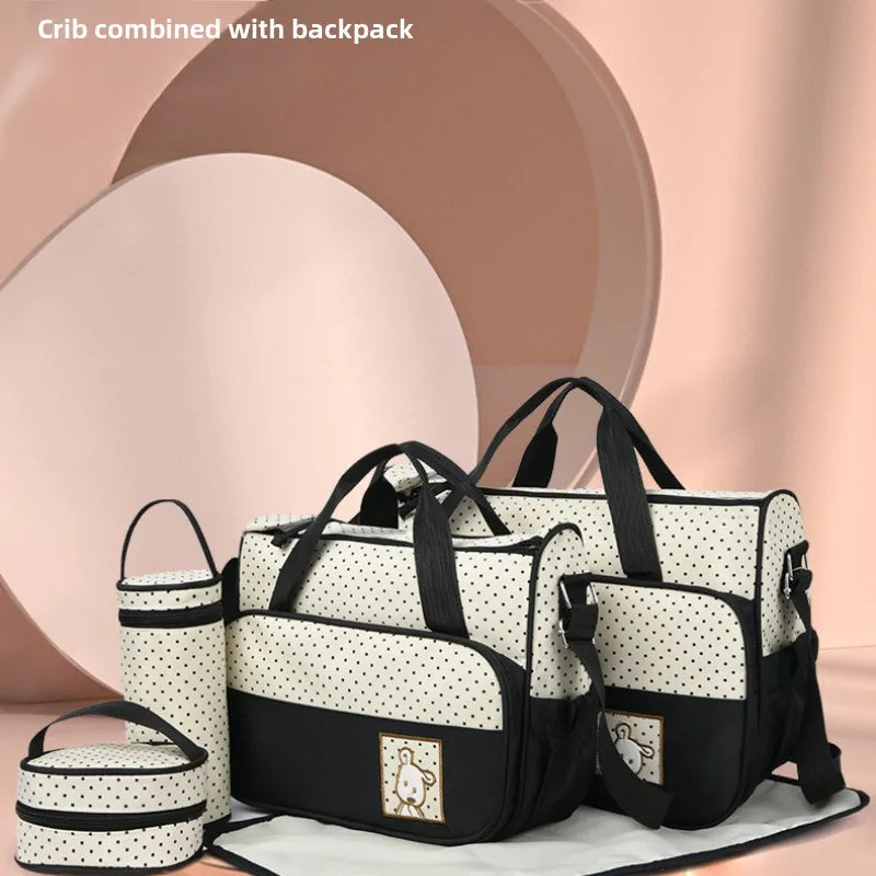 5-Piece Stylish Portable Mommy & Baby Bag – Large Capacity Diaper Bag with Built-in Changing Pad & Independent Bottle Compartment
