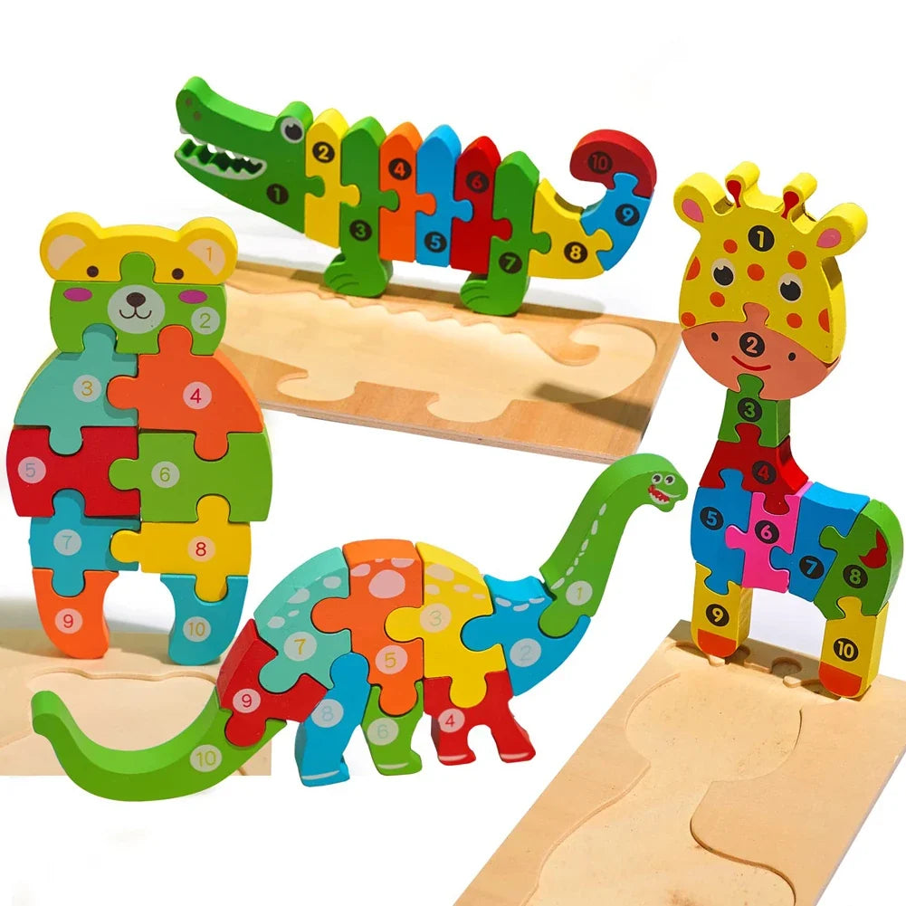 3D Wooden Animal Puzzles for Toddlers Ages 2-6 - Educational Montessori Fine Motor Toy