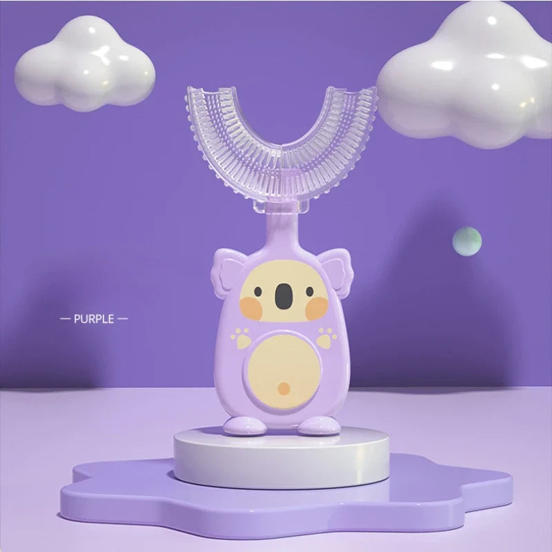 2-12 Years Baby 360 Degree U-shaped Oral Care Cleaning Silicone Soft Toothbrush, Cartoon Cute Children's Toothbrush