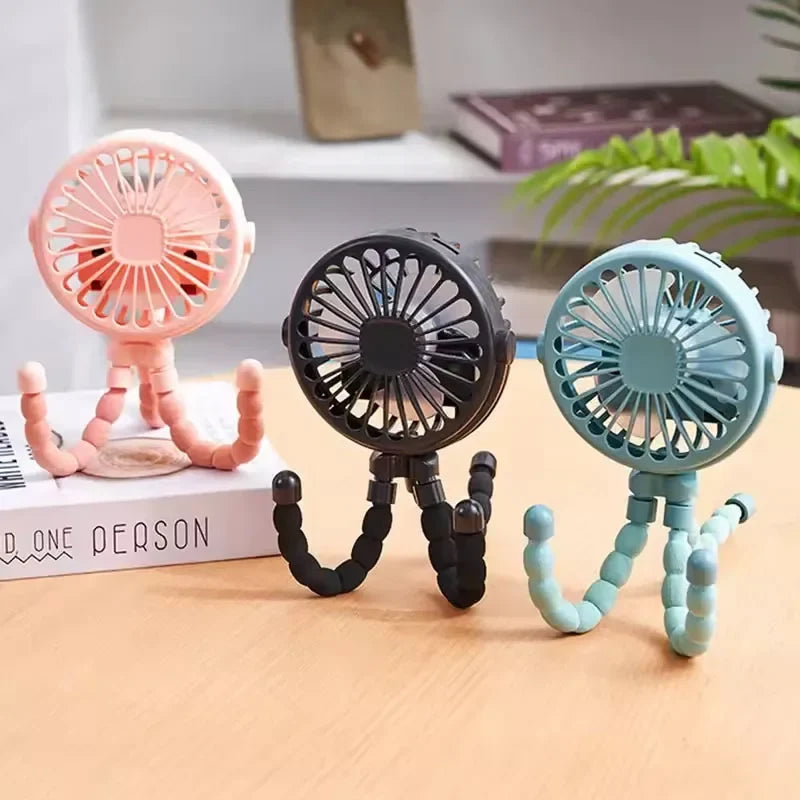 Octopus Stroller Fan USB Rechargeable Bladeless Folding Silent Mini Fan for Baby, Desk & Outdoor