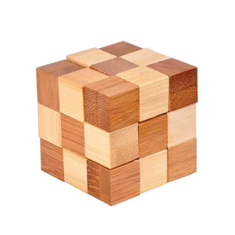 Kong Ming Lock 3D Wooden Brain Teaser Puzzle Interlocking Burr IQ Game for Adults & Kids