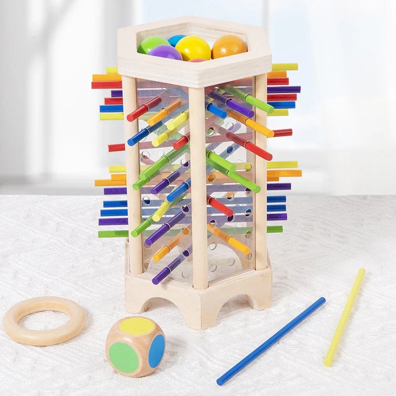 3-in-1 Wooden Stick and Tower Montessori Math Game for Early Learning, Parent-Child Thinking Toy