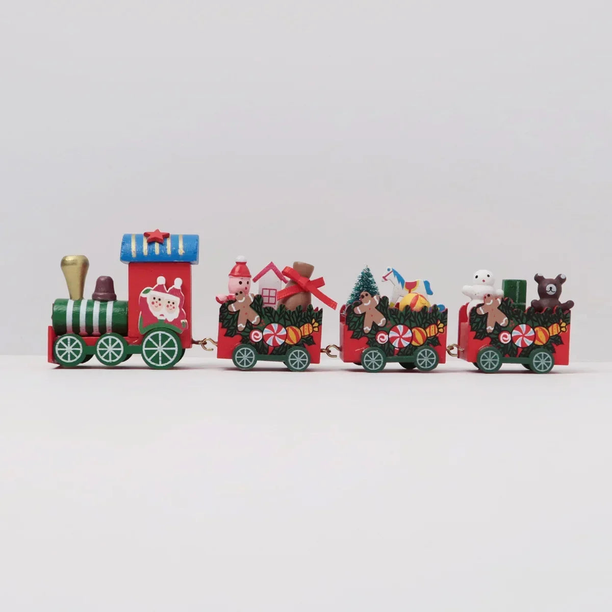 Hand-Painted Wooden Christmas Train Set Mini Tabletop Holiday Decorations