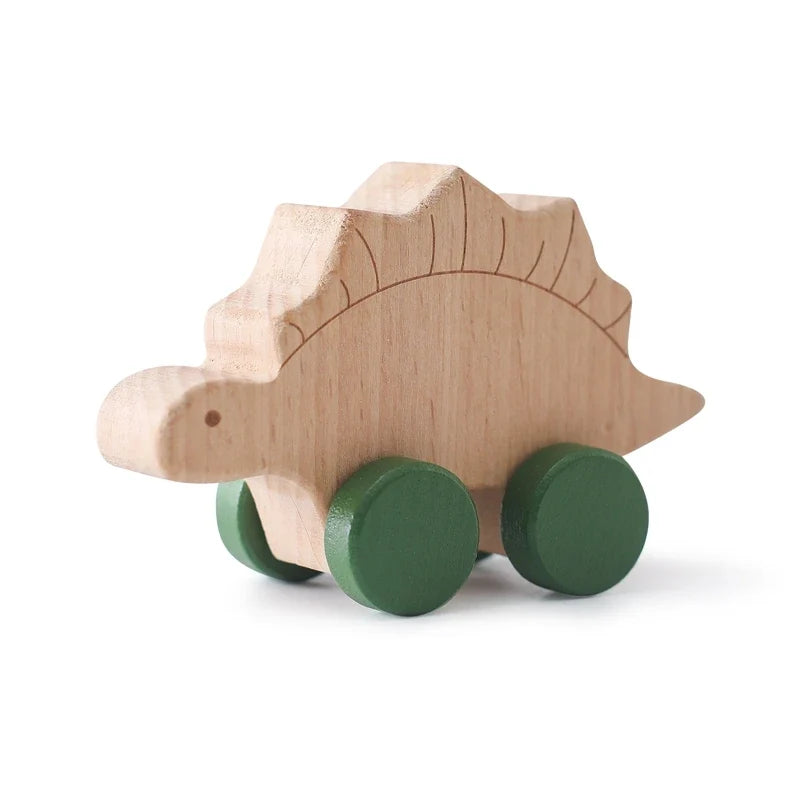 Beech Wood Cartoon Dinosaur Car Teether Montessori Wooden Baby Toy for Teething & Grip Development