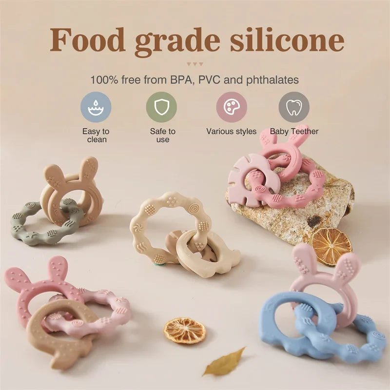 1Pc Baby Silicone Teether Ring - BPA-Free Rattles Bracelet, Food-Grade Cartoon Silicone Teething Toy, Newborn Baby Accessories
