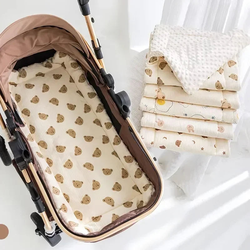 Cartoon Bear Baby Stroller Seat Cushion Thick Cotton Pad 34 x 74 cm (13.4 x 29.1 in) with Shoulder Strap