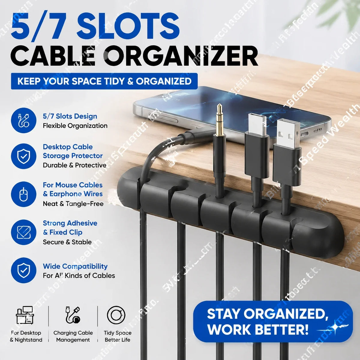 5/7-hole Data Cable Organizer, Desktop Charging Cable Storage Protector, Mouse Cable, Headphone Winding Device, Fixing Clipp