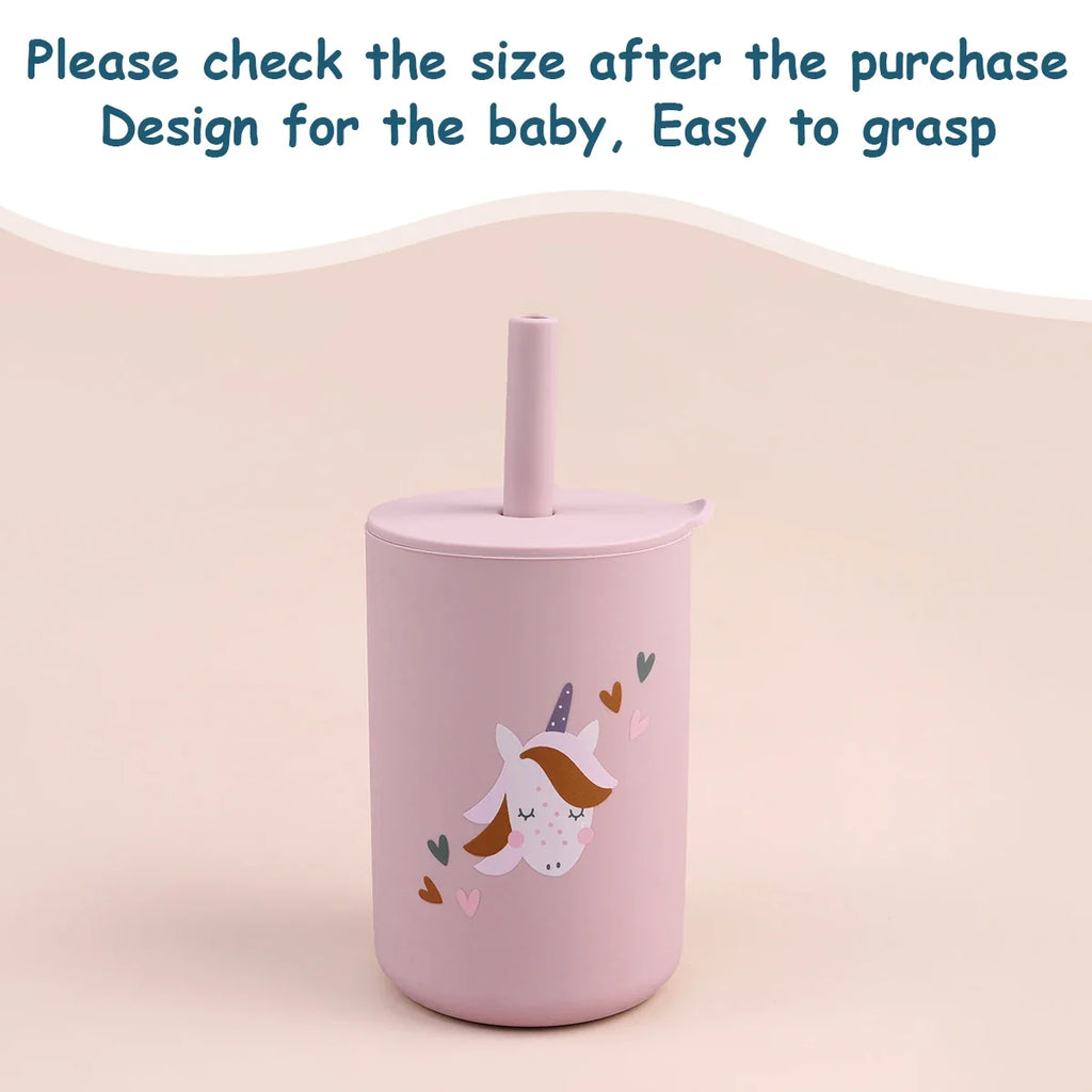 TYRY.HU 1Pc Baby Feeding Straw Cup, Cartoon Learning Feeding Cup, Food Grade Silicone Toddler Water Bottle, BPA Free Tableware