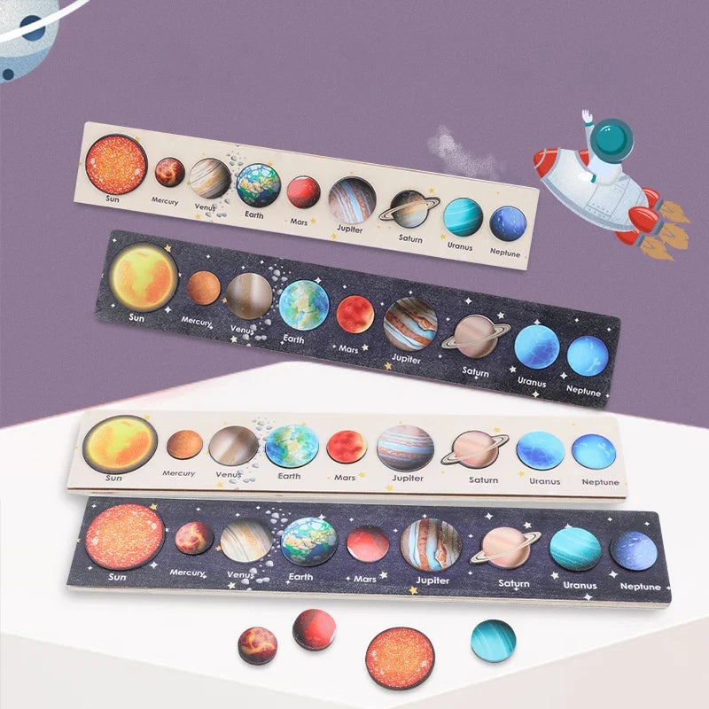 Montessori Wooden Solar System Puzzle 8 Planets Educational Toy for Kids Earth and Sun Learning Gift