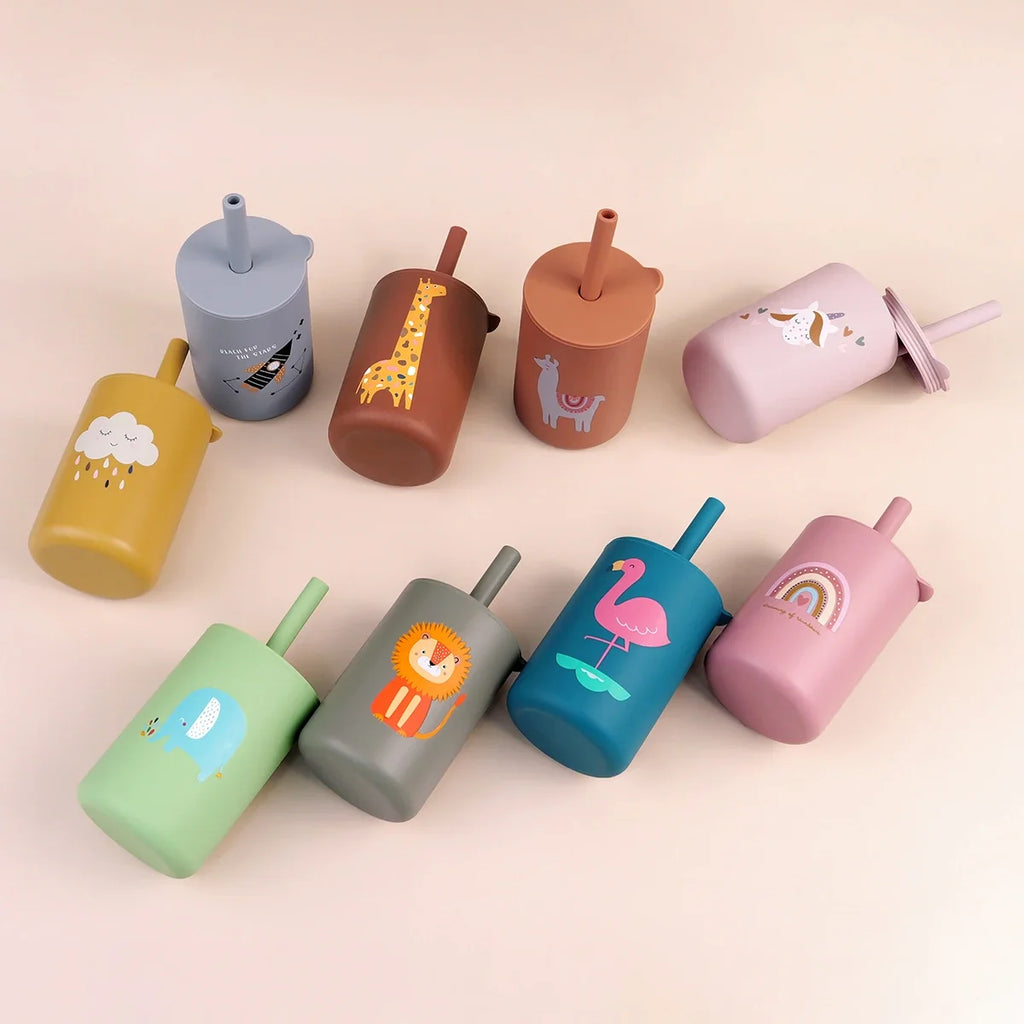 TYRY.HU 1Pc Baby Feeding Straw Cup, Cartoon Learning Feeding Cup, Food Grade Silicone Toddler Water Bottle, BPA Free Tableware