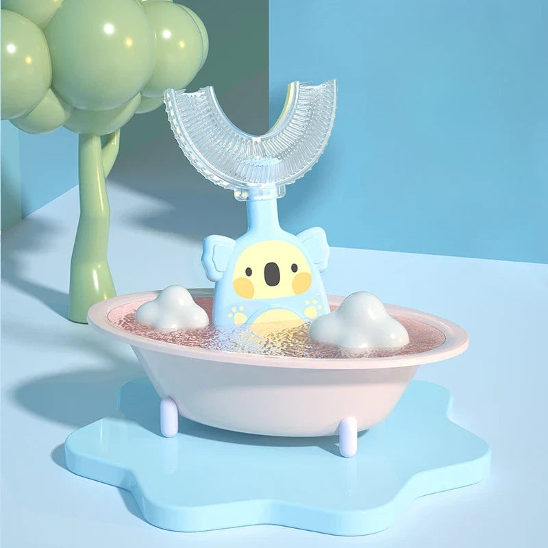 2-12 Years Baby 360 Degree U-shaped Oral Care Cleaning Silicone Soft Toothbrush, Cartoon Cute Children's Toothbrush