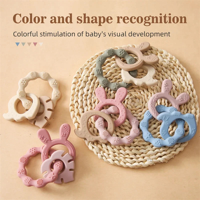 1Pc Baby Silicone Teether Ring - BPA-Free Rattles Bracelet, Food-Grade Cartoon Silicone Teething Toy, Newborn Baby Accessories