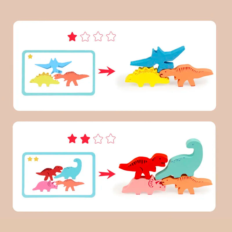 Wooden Dinosaur Stacking Balance Game, Colorful Animal Stacking Blocks Educational Toy for Kids Ages 3+