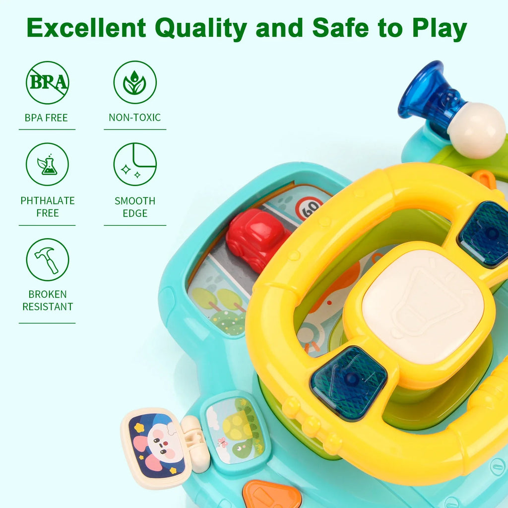 Baby Electric Steering Wheel for Car Seats and Strollers Simulated Driving Vocal Educational Toy for Toddlers 0-36 Months