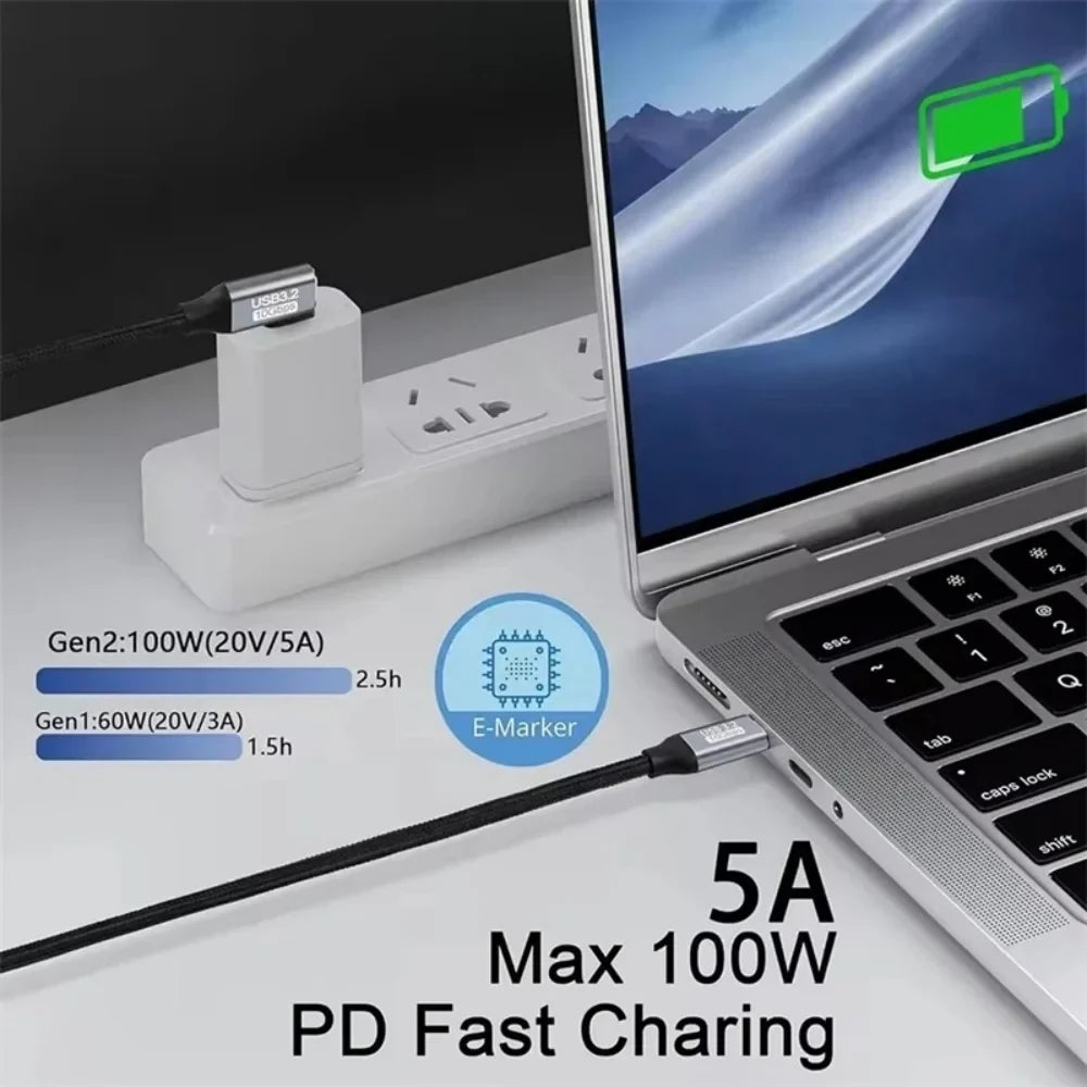 100W PD Fast Charging Cable 5A Type USB C 3.1 Gen 2 Male to Female Extension Cord 90 Angle 10Gbps USB C Extender Data Cables