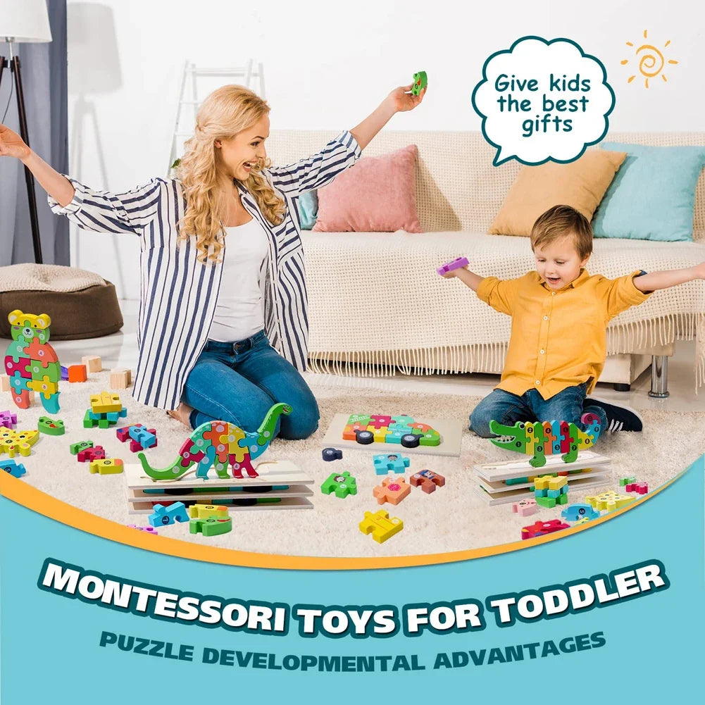 3D Wooden Animal Puzzles for Toddlers Ages 2-6 - Educational Montessori Fine Motor Toy