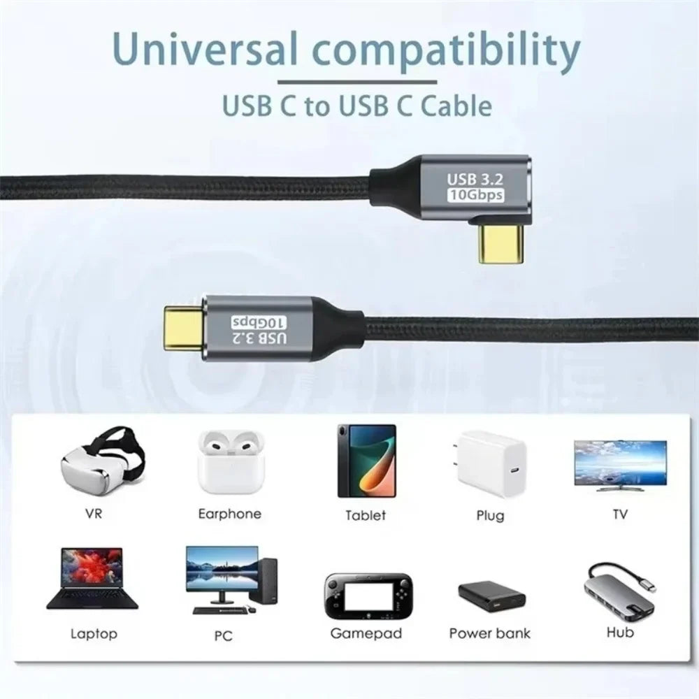 100W PD Fast Charging Cable 5A Type USB C 3.1 Gen 2 Male to Female Extension Cord 90 Angle 10Gbps USB C Extender Data Cables